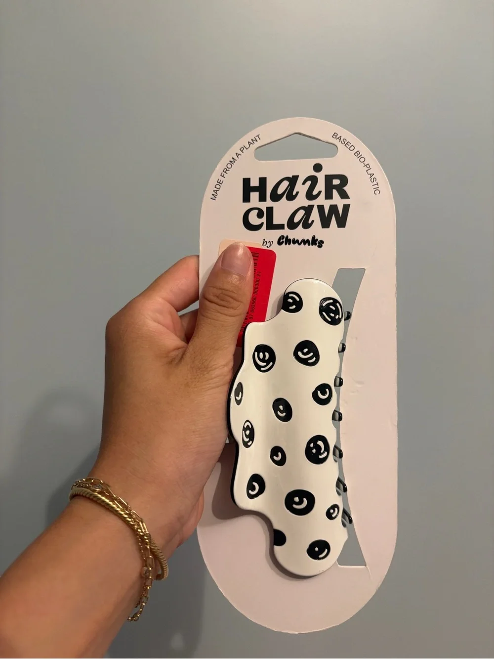 Chunks White Hair Claw Clip with Black Smiley Print
